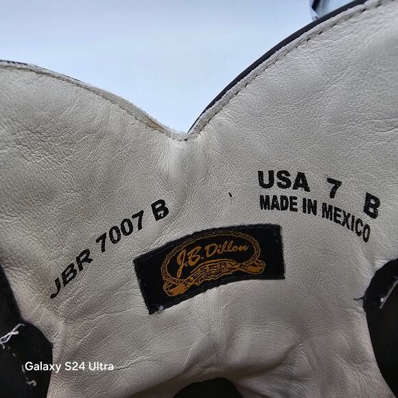 VTG J.B. Dillon Black Leather Western Boots Calf Hair Print Square Toe Womens 7B - Picture 8 of 9